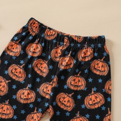 New European and American Halloween Pumpkin Print Simple Set Twin rompers for sisters.
