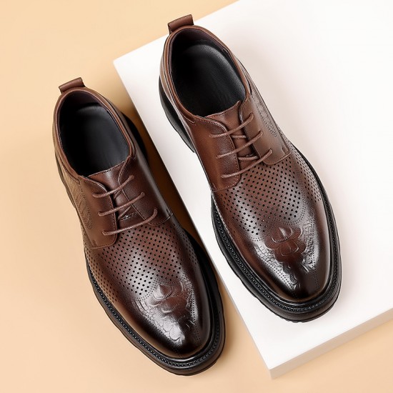 New Summer Men's Leather Shoes, Trendy Business Formal Wedding Shoes, Breathable Korean Style Sandals with Thick Soles