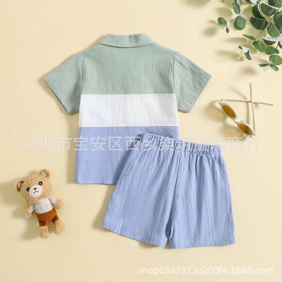 Cross-border Children's Clothing: Overalls, Boys' Shirt, Three-Piece Spring/Autumn Children's Fashion Clothing
