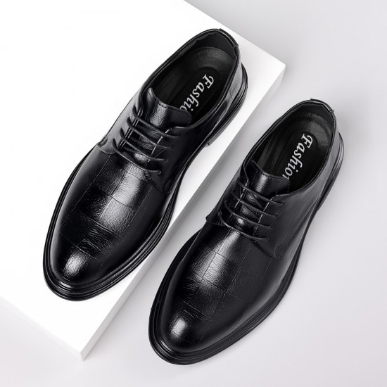 Men's leather shoes for formal business wear, autumn and winter height-enhancing genuine leather wedding and groom shoes, men's casual shoes for foreign trade.