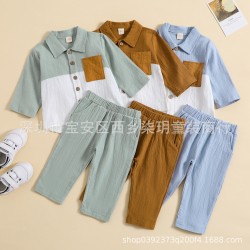 Cross-border children's suits: summer casual beach leaf and flower print short-sleeved lapel polo shirt.