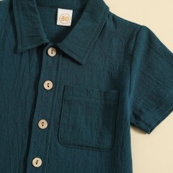 Amazon: Summer cotton and linen casual style, short-sleeved lapel polo shirt, solid color boys' summer two-piece set.