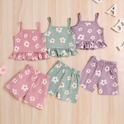 Summer foreign trade girls' floral suspender jumpsuit with casual backless bow-tie flared pants