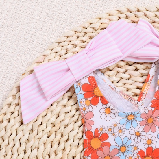 Girls' summer sweet solid color short-sleeved shorts set, daisy pattern, breathable and comfortable pullover sister pants set.