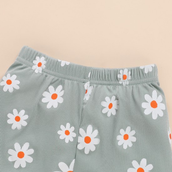 Cross-border summer girls' camisole with daisy pattern, sweet shorts, two-piece, girls' fresh and trendy clothing.