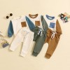 A stylish, color-blocked, long-sleeved, and Morandi-style two-piece casual sweatshirt set for boys aged 0-3.