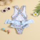 Cross-border Exclusive: Hot-selling Yellow Sunflower Print Cross-strap Triangle Drawstring Swimsuit, Two-Piece Set