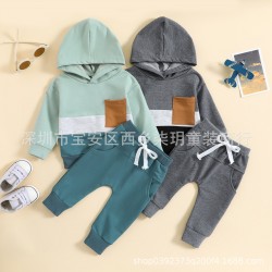 Summer children's round-neck, loose-fitting shorts with elasticated adjustment, simple three-color two-piece set for infants and toddlers.
