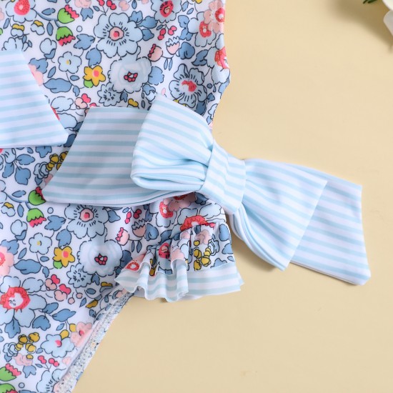 Cross-border Exclusive: Hot-selling Yellow Sunflower Print Cross-strap Triangle Drawstring Swimsuit, Two-Piece Set