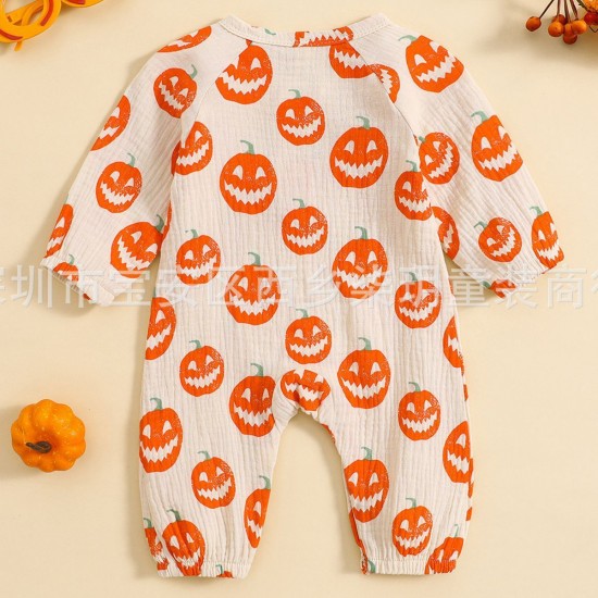 Autumn/Winter Children's Clothing Solid color fashionable newborn baby one-piece sweatshirt with a skull print, new Halloween style.