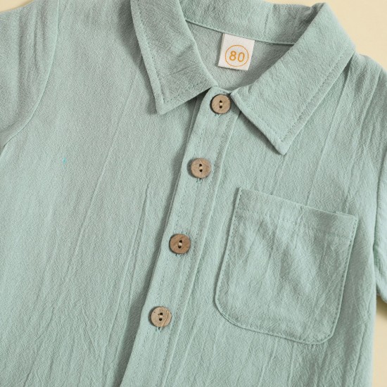 Amazon: Summer cotton and linen casual style, short-sleeved lapel polo shirt, solid color boys' summer two-piece set.