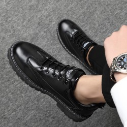 Autumn and winter men's casual leather shoes, lace-up Martin boots, Korean-style sneakers, breathable low-top shoes, work shoes, Martin boots for men