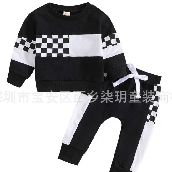 Cross-border children's clothing: sweet, long-sleeved pullover sweatshirts, fashionable boys' one-piece with lettering embroidery, and triangle-shaped leggings.