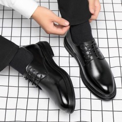 Men's business formal shoes, genuine leather soft soles, thick soles, British-style heeled casual shoes