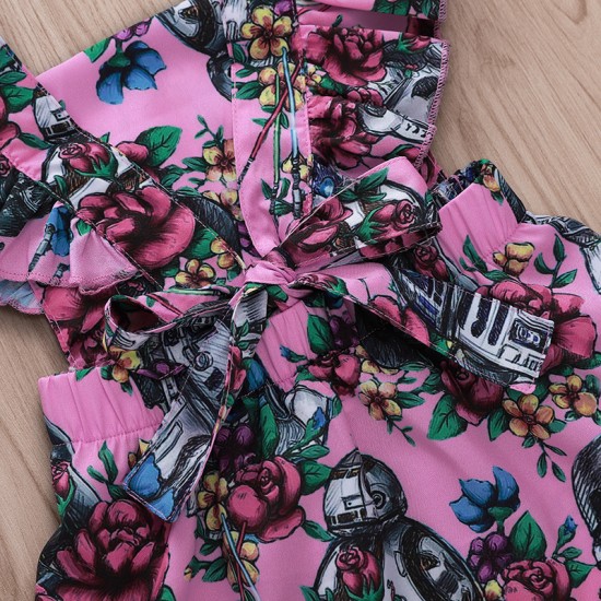 Foreign trade spring and autumn baby girls' clothing: printed round neck, buttoned, casual, comfortable long-sleeved sweatshirt set.