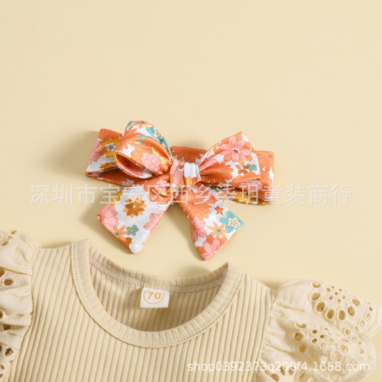 Cross-border children's clothing, new summer unisex cotton and linen solid color simple short-sleeved roll-up sleeve sets for boys and girls.