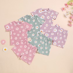 Cross-border summer girls' camisole with daisy pattern, sweet shorts, two-piece, girls' fresh and trendy clothing.
