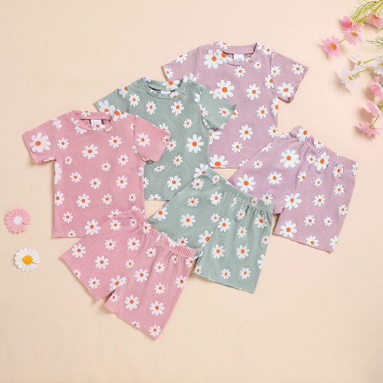 Cross-border summer girls' camisole with daisy pattern, sweet shorts, two-piece, girls' fresh and trendy clothing.