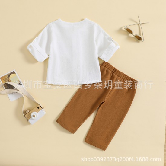 Cross-border children's clothing: Wholesale factory for one-year-old infants. New autumn and winter plaid solid color sweatshirt sets for infants and toddlers, in stock now.