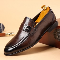 New men's leather shoes, formal, business, casual, slip-on loafers, top-grain cowhide, versatile, breathable men's shoes