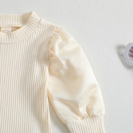 New cross-border girls' clothing: a European and American, Chanel-style skirt set with a round neck, long sleeves, and puff sleeves.